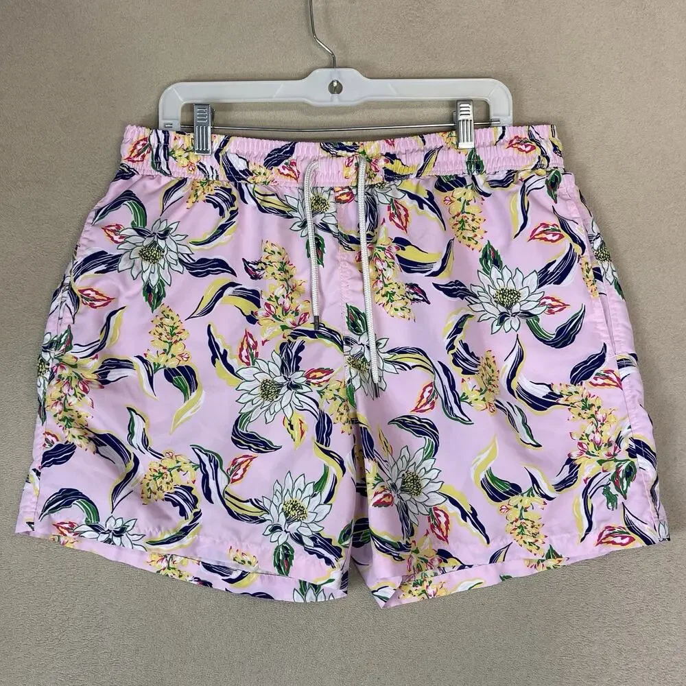 Polo Ralph‎ Lauren Swim Short Mens XL Pink Tropical Floral Lined Elastic Waist
